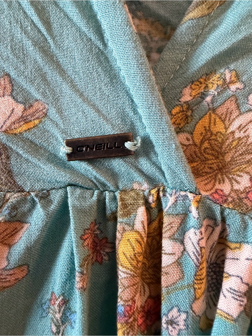 O'Neill Teal Floral V-Neck Summer Dress - Picture 2 of 4